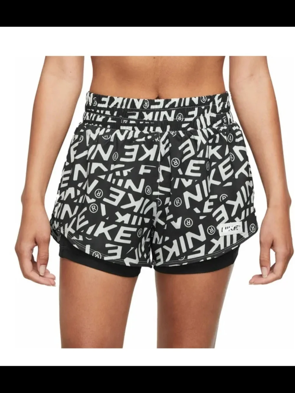 Nike Black & White Logo-Print 2-in-1 Athletic Shorts